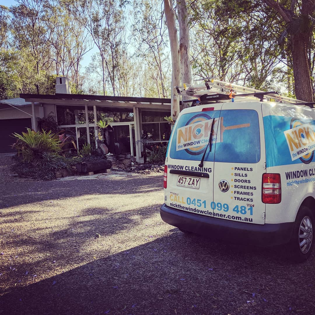 Brisbane Window Cleaner Van Parked in front of clients house